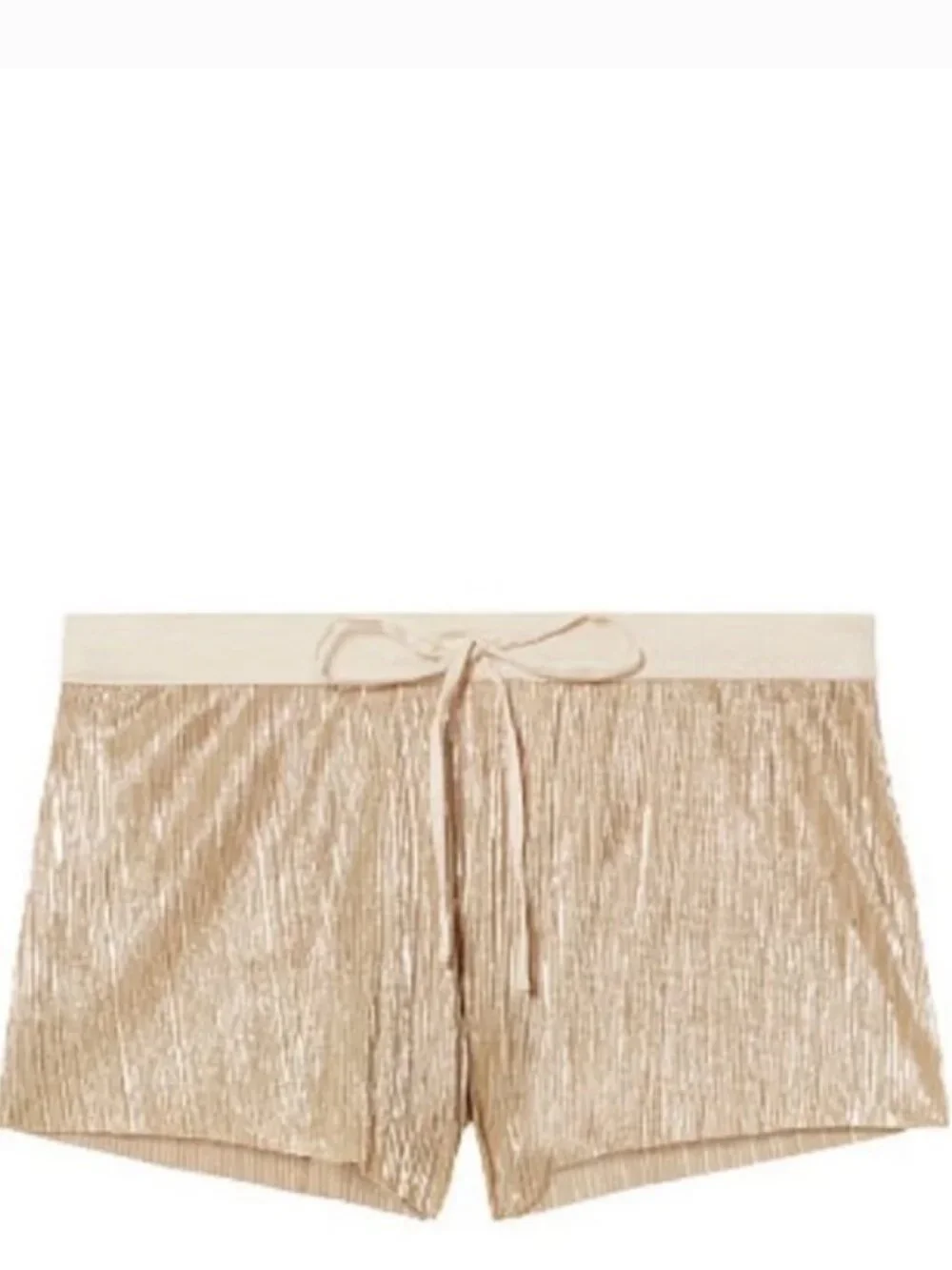 EUC ~ Victoria's Secret Gold Pleated Shimmer Metallic Lounge Sleep Shorts, Small